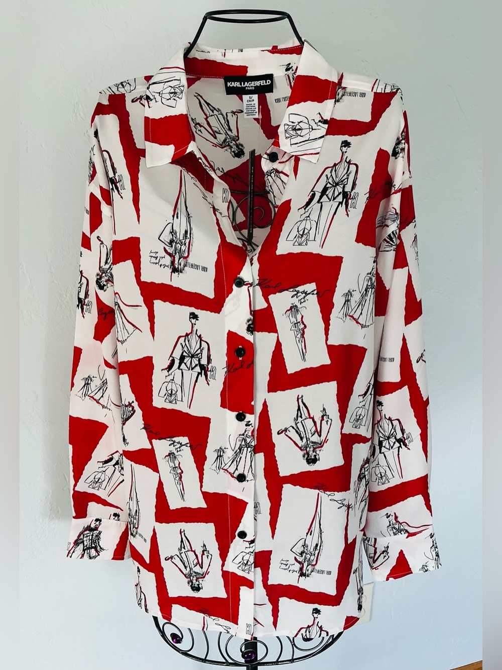 NWT Karl Lagerfeld Paris Red & White Graphic Print Blouse